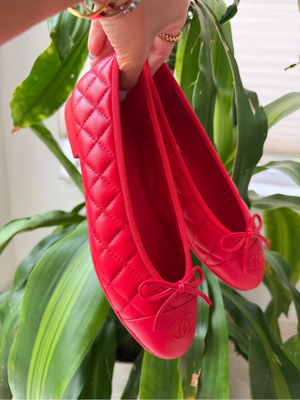 Chanel 26B Blazy Leather Quilted Red Agneau Rouge CC Logo Ballet Flats 38.5